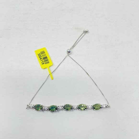 Bohemian Moldavite Cambodian Zircon Adjustable 925 Sterling Silver Bracelet 5049 - Picture 1 of 5